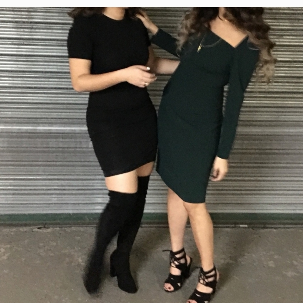 Club Monaco Dark Green Long Sleeve Square Neck Dress - Picture 2 of 14